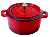 Кастрюля P.L. Proff Cuisine красная эмалированная порционная круглая, d=12 см, 450 мл, чугун